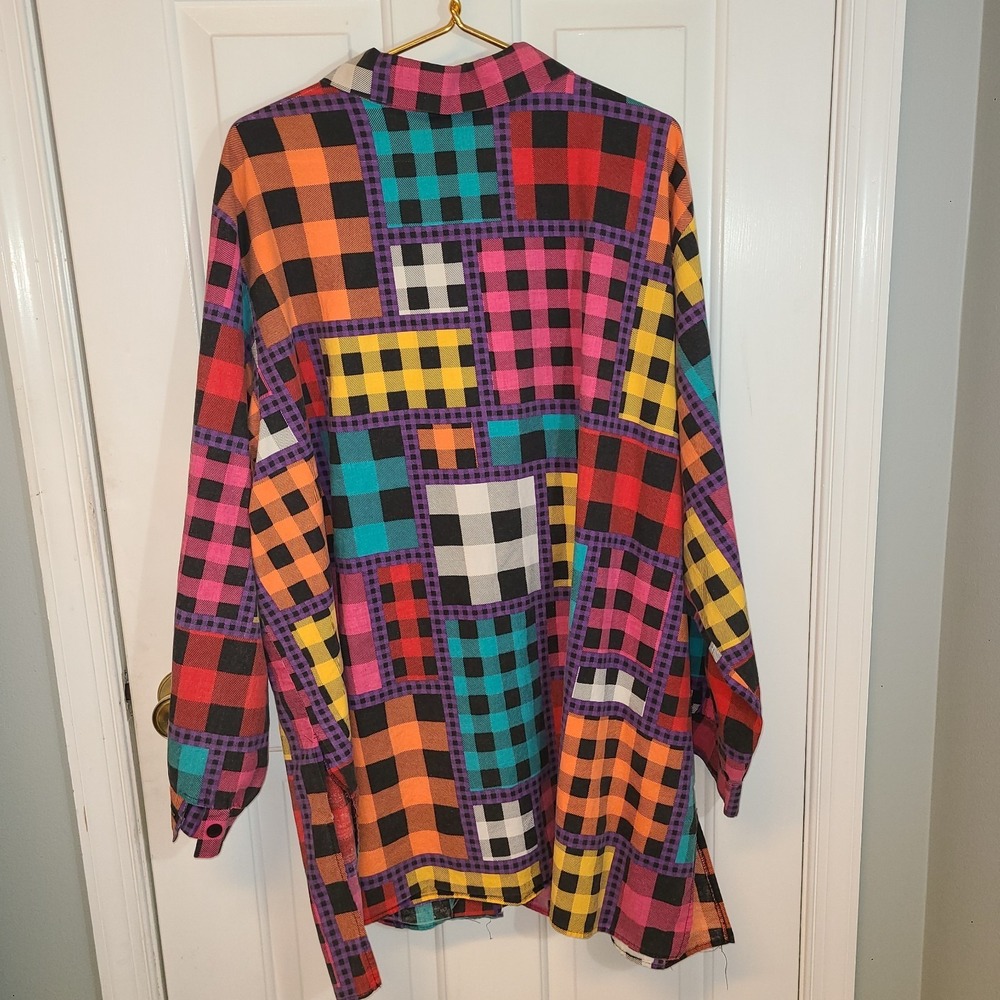 80s Special Preview Patchwork Button Up Shirt Women's Sz 4X Mixed color plaid - Picture 7 of 8